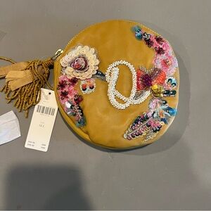 Anthropologie X Anna Harlow Russo Beaded Monogram Q Round Pouch